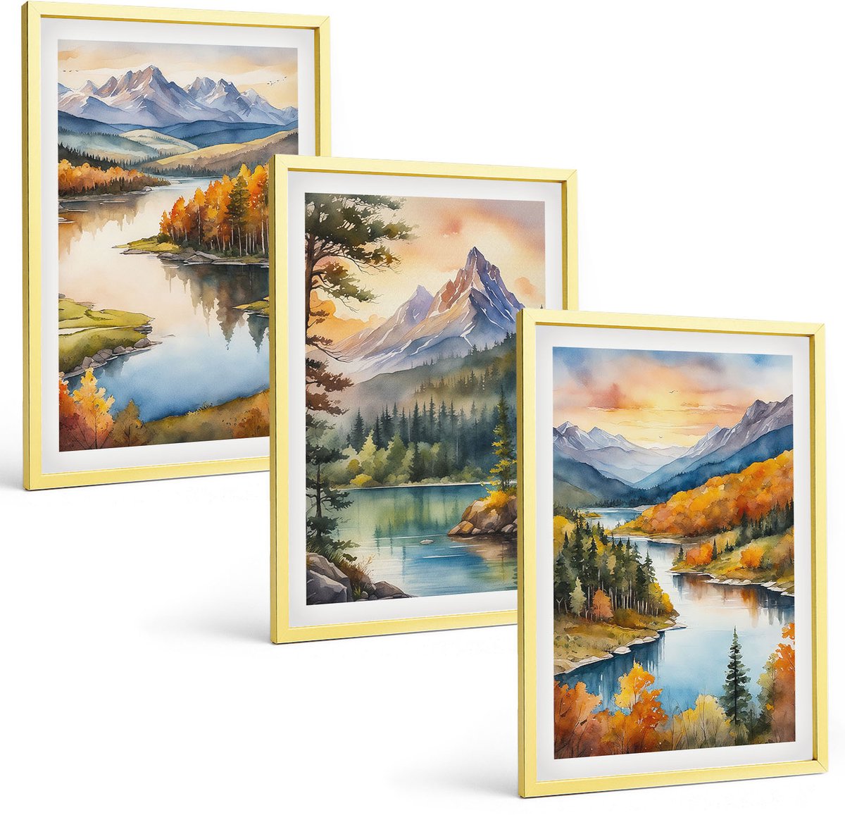 Coloray 3-Delige Schilderij Set - Uitzichten Op Beroemde Plekken Aan Zee En In Steden - 40 x 40 cm En 40 x 60 cm - Wanddecoratie - Moderne Interieurdecoratie - Woonkamer Decoratie