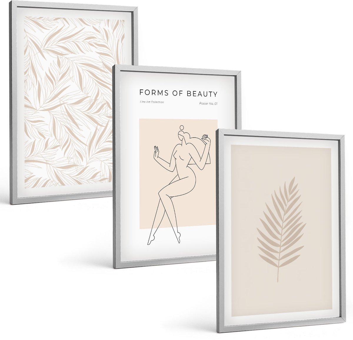Coloray 3-Delige Schilderij Set - Minimalistische Stijl Met Botanische Motieven - 40 x 60 cm - Wanddecoratie - Schilderijen Set - Kantoor - Moderne Wanddecoratie