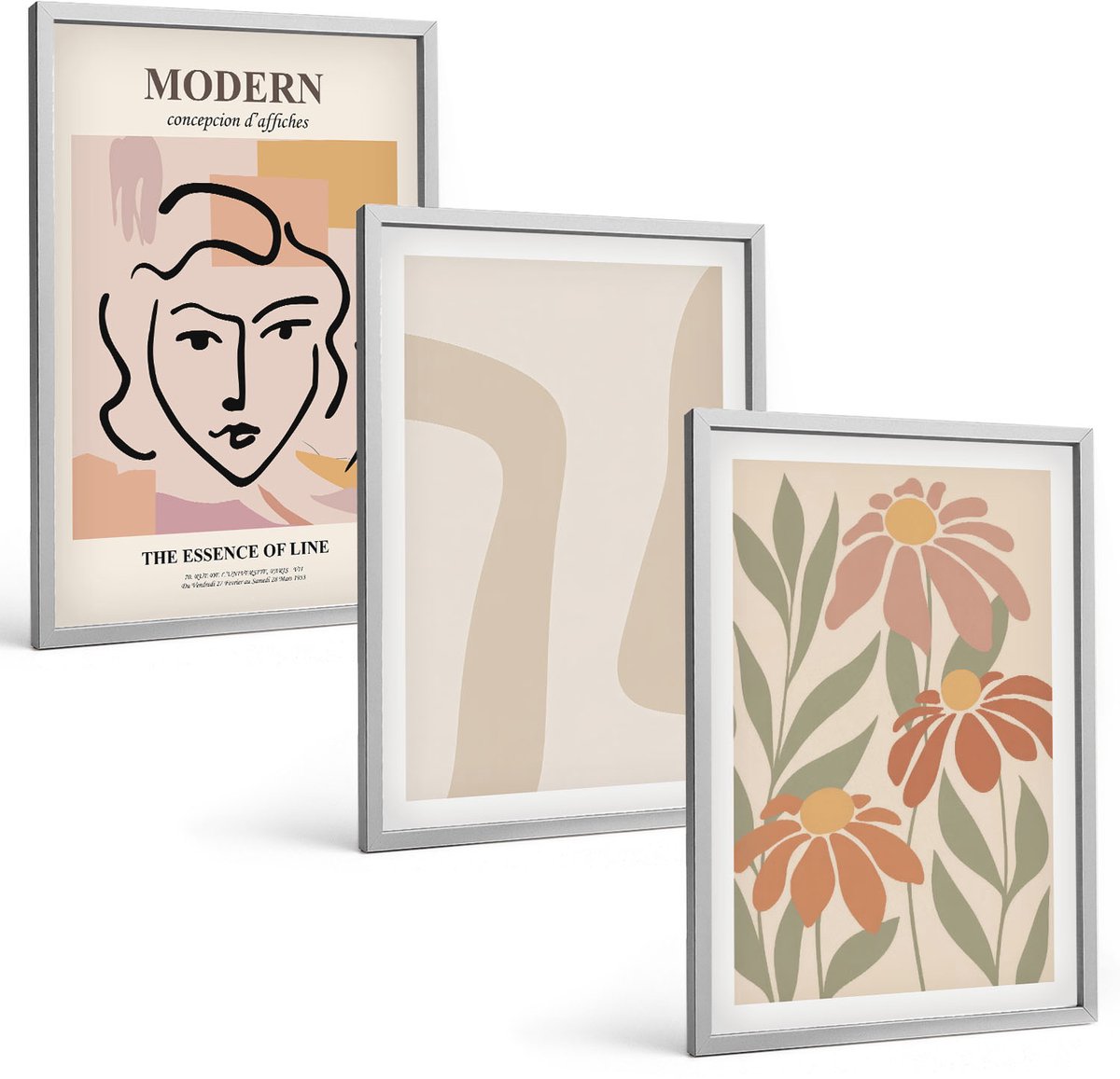 Coloray 3-Delige Schilderij Set - Vrouw In Moderne Stijl Met Abstracte Patronen - 40 x 60 cm - Moderne Wanddecoratie - Slaapkamer - Decoratieve Schilderijen