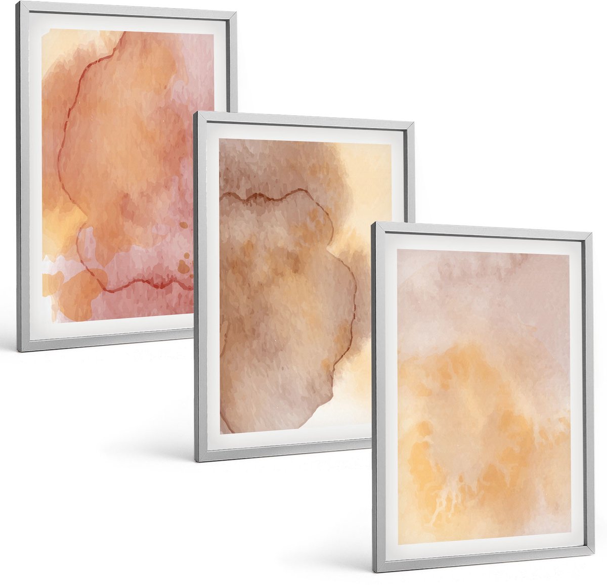 Coloray 3-Delige Schilderij Set - Warme Aquarelverf Op Canvas, Kleurrijke Texturen - 40 x 60 cm - Schilderijen Set - Wanddecoratie - Woonkamer - Stijlvolle Muurdecoratie