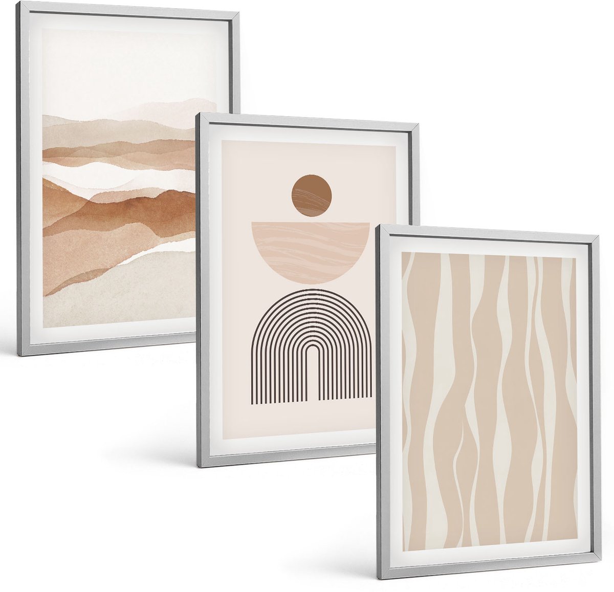 Coloray 3-Delige Schilderij Set - Abstracte Landschapsvormen Uit De Natuur En Geometrie - 40 x 60 cm - Decoratieve Muurdecoratie - Slaapkamer - Woonkamer Decoratie
