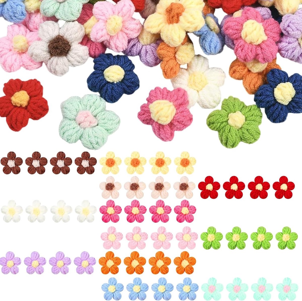 Handgemaakte gehaakte bloemen, 48 stuks, naaipatches voor knutselen, versieringen voor haaraccessoires, kleding en tassen, 1,6 inch gehaakte decoraties