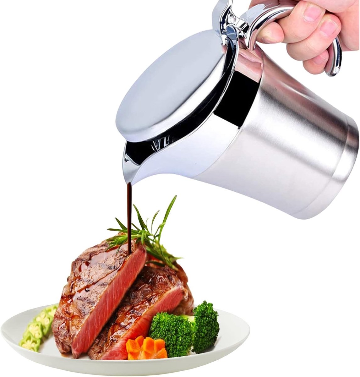 Dubbel geïsoleerde sauskan van roestvrij staal, 500ml/750ml, ideaal voor jus of room, perfect voor thuisgebruik en keukenaccessoires