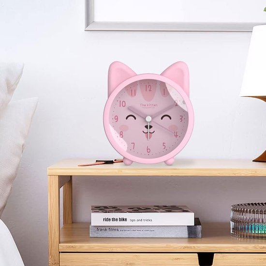 Dieren wekker - Kinderwekker Bureauklok - Tijd Leren - Stille Quartz Beweging - 87 cm - Roze — afbeelding 4