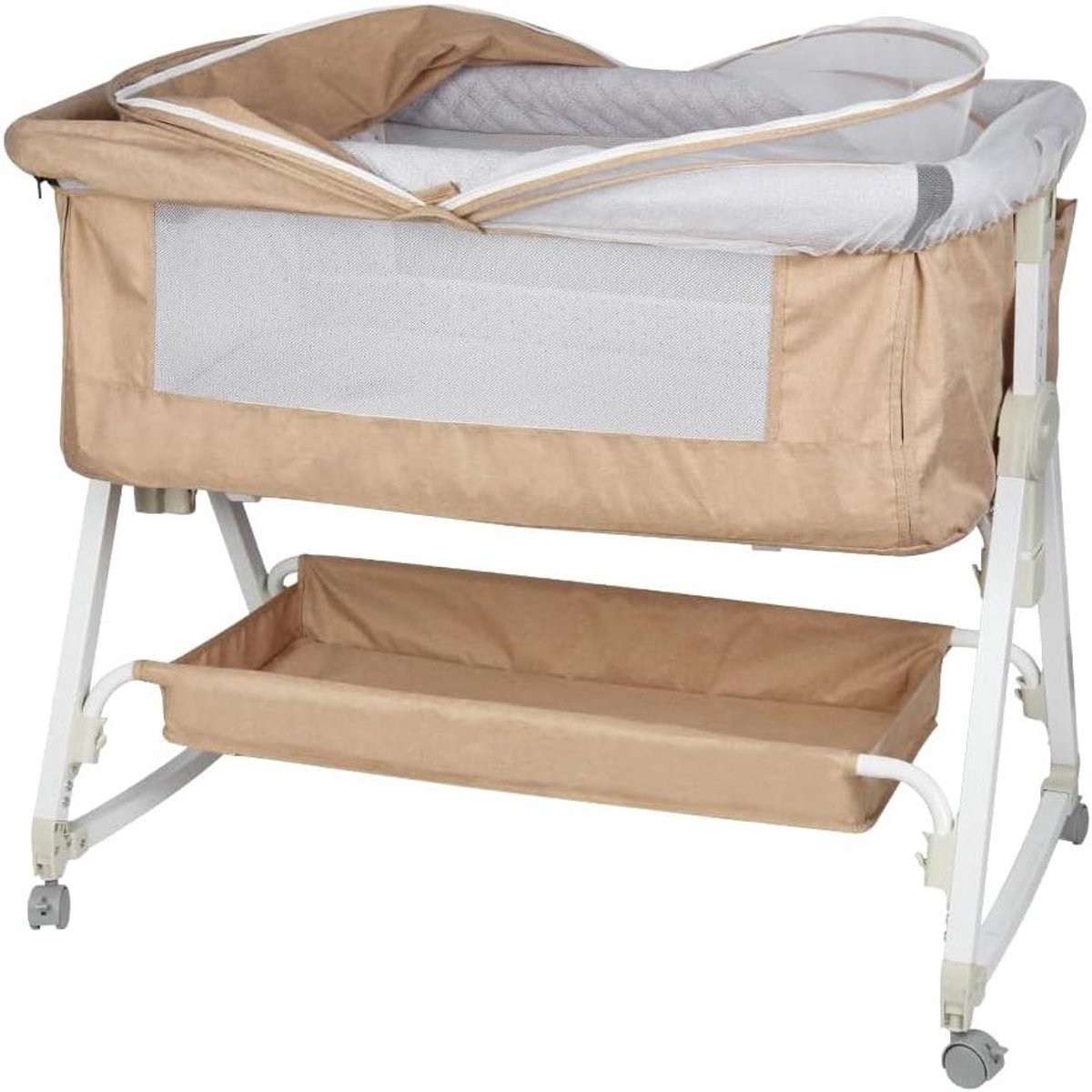 Bijzetbed Baby - Aanschuifwieg Reisbed - Veilig Slapen - 6-voudig Verstelbaar - 92x52cm - Gebroken Wit