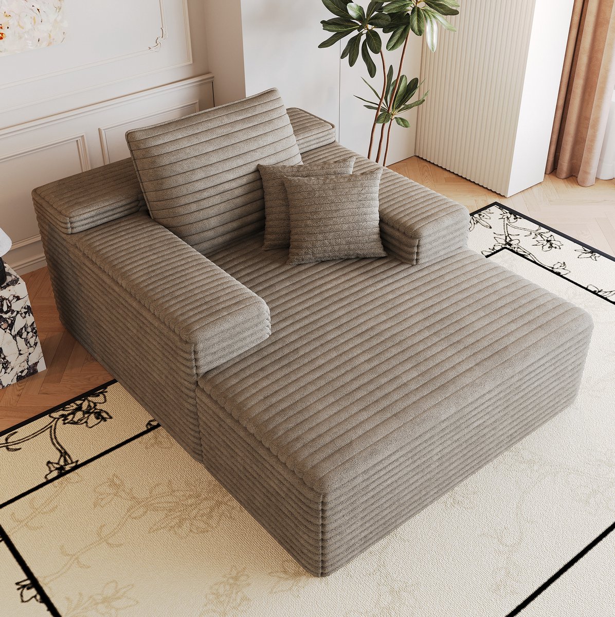 REDOM - Chaise longue - 1-zits boneless modulair sofa - Hoge-elasticiteit schuim - Geen montage nodig - Ribstof - Woonkamer slaapkamer appartement - Camel - 115 x 159 x 83 cm