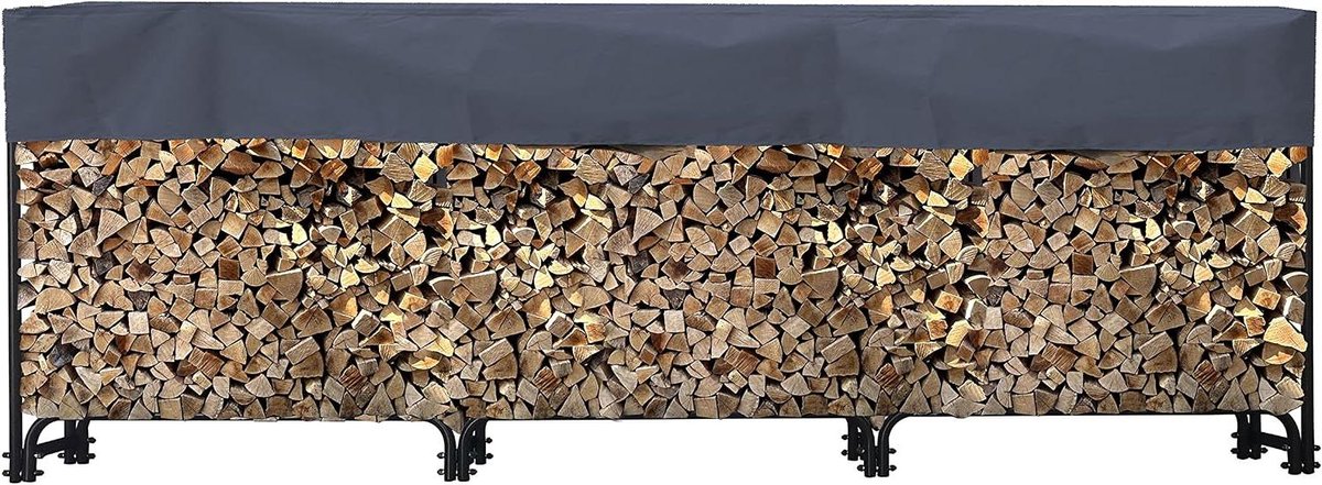 Houtrek met hoes - Stapelrek buiten - Opslag brandhout - Stabiele constructie - 272 cm breed - Antraciet