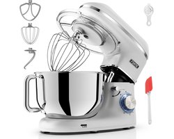 Fentic Keukenmachine - 2000W - RVS Mengkom (6,2 L) - Keukenrobot - Foodprocessor - Mixer met Garde, Deeghaak en Menghaak - Incl. extra Accessoires - Zilver