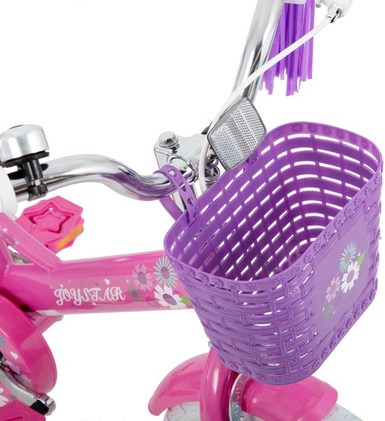Joystar Little Daisy Meisjesfiets - 14 Inch - Mandje - Poppenzitje - Zijwieltjes - Bel - Handrem - Fuchsia - Geschikt voor buitenactiviteiten in de lente — afbeelding 3