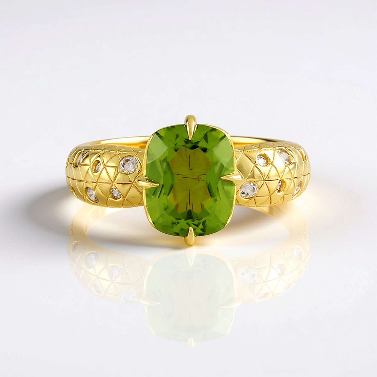 Cavill - Zilveren ring met peridoot 2,70 ct - 925 sterling zilver verguld - Antieke peridoot en sprankelende zirkon stenen - Elegante damesring
