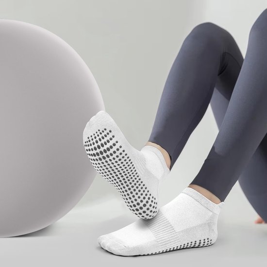Set van 4 paar antislip-sportsokken - Stijl voor pilates en yoga (dames) - Eén maat (geschikt voor maat 36–41) - Zool met grip - Geschikt voor ballet, dans, revalidatie en fitness - Unisex - Wit — afbeelding 2