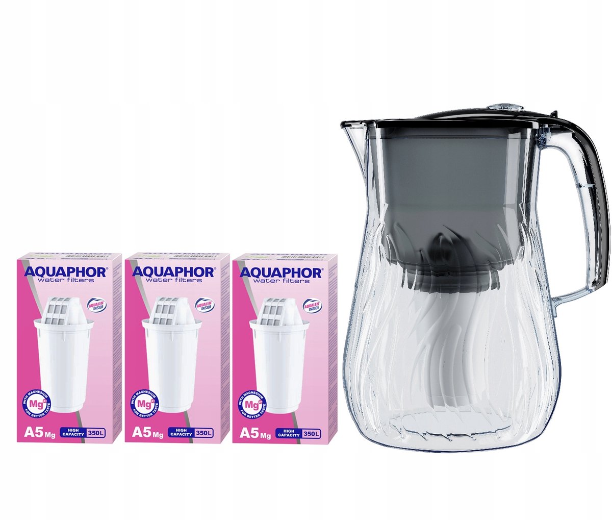 Aquaphor Orleans Waterfilterkan 4.2L Zwart met 3 A5 Mg Filters