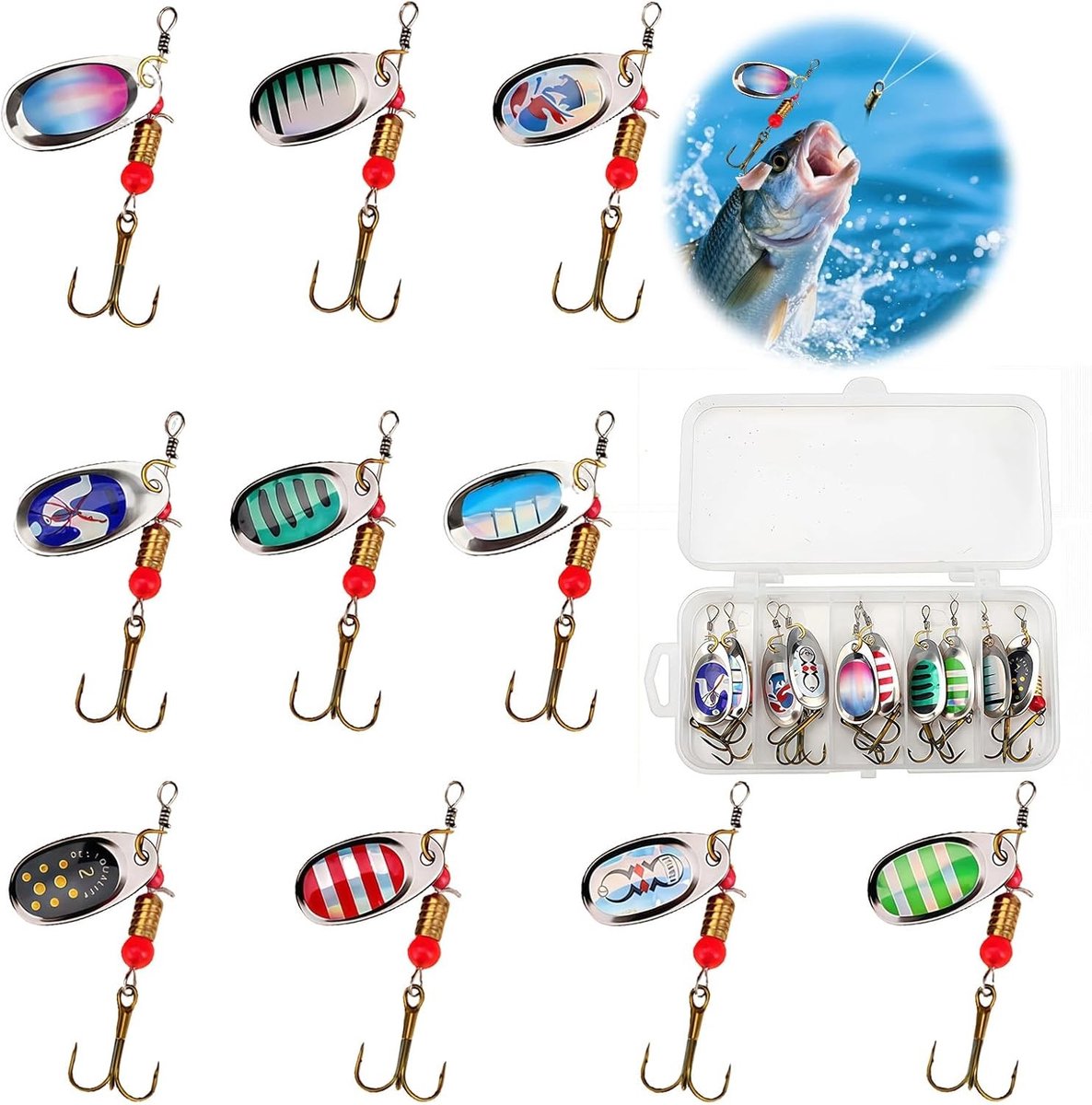 Vislepels met Draaibare Haken - Meerkleurig - 6 cm - Metalen Haken met Opbergtas - Voor Forel en Snoek