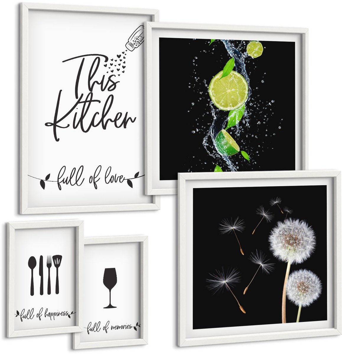 Coloray 5-Delige Schilderij Set - Keukeninspiratie Met Een Passie Voor Koken En Eten. - 50 x 50 cm, 20 x 30 cm En 40 x 60 cm - Wanddecoratie - Muurdecoratie - Woonkamer - Interieur Decoratie