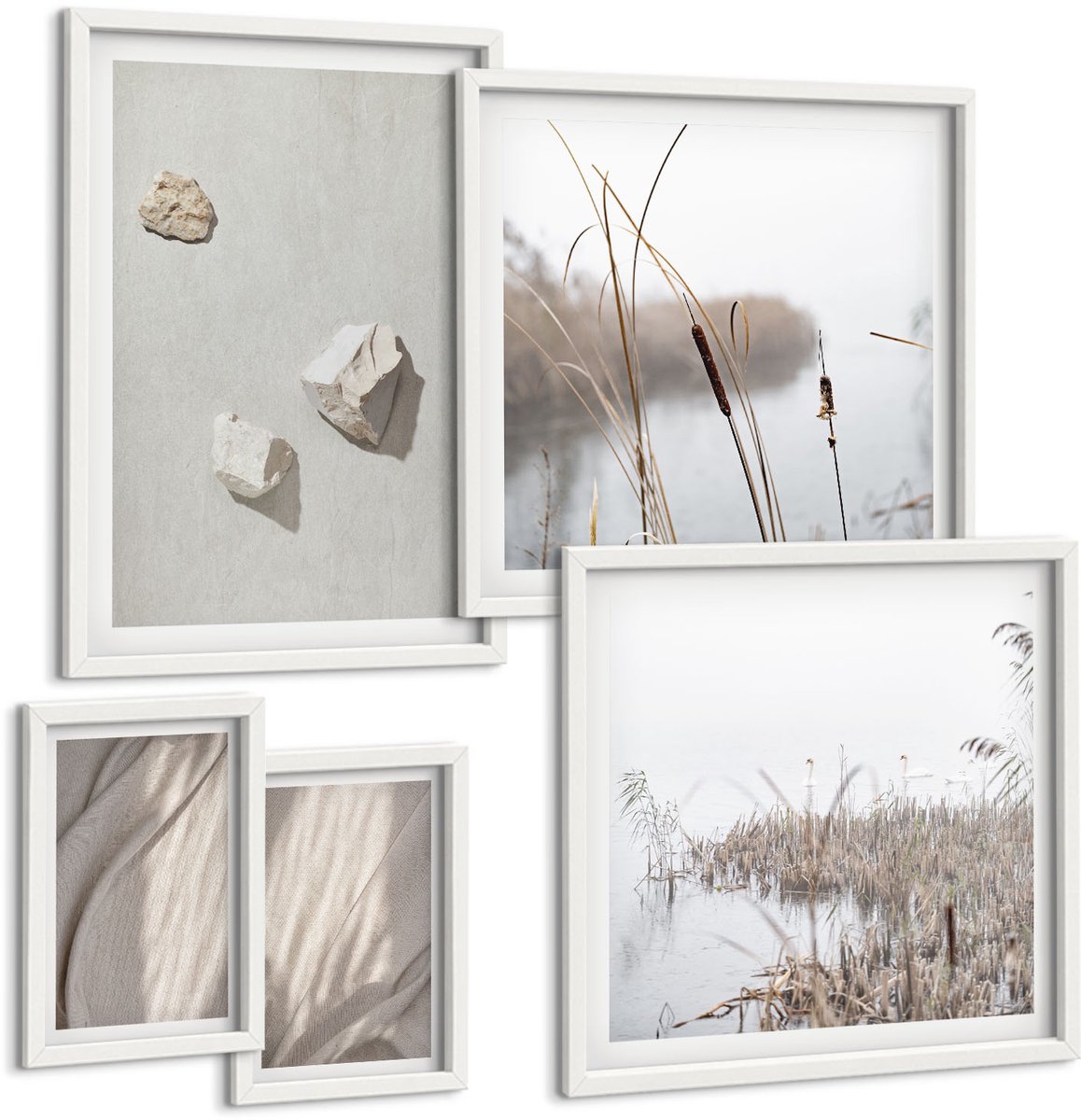 Coloray 5-Delige Schilderij Set - Close-Ups Van Moderne Boho-Stijl Structuren - 50 x 50 cm, 20 x 30 cm En 40 x 60 cm - Muurdecoratie - Decoratieve Schilderijen - Wohnzimmer - Woonkamer Decoratie