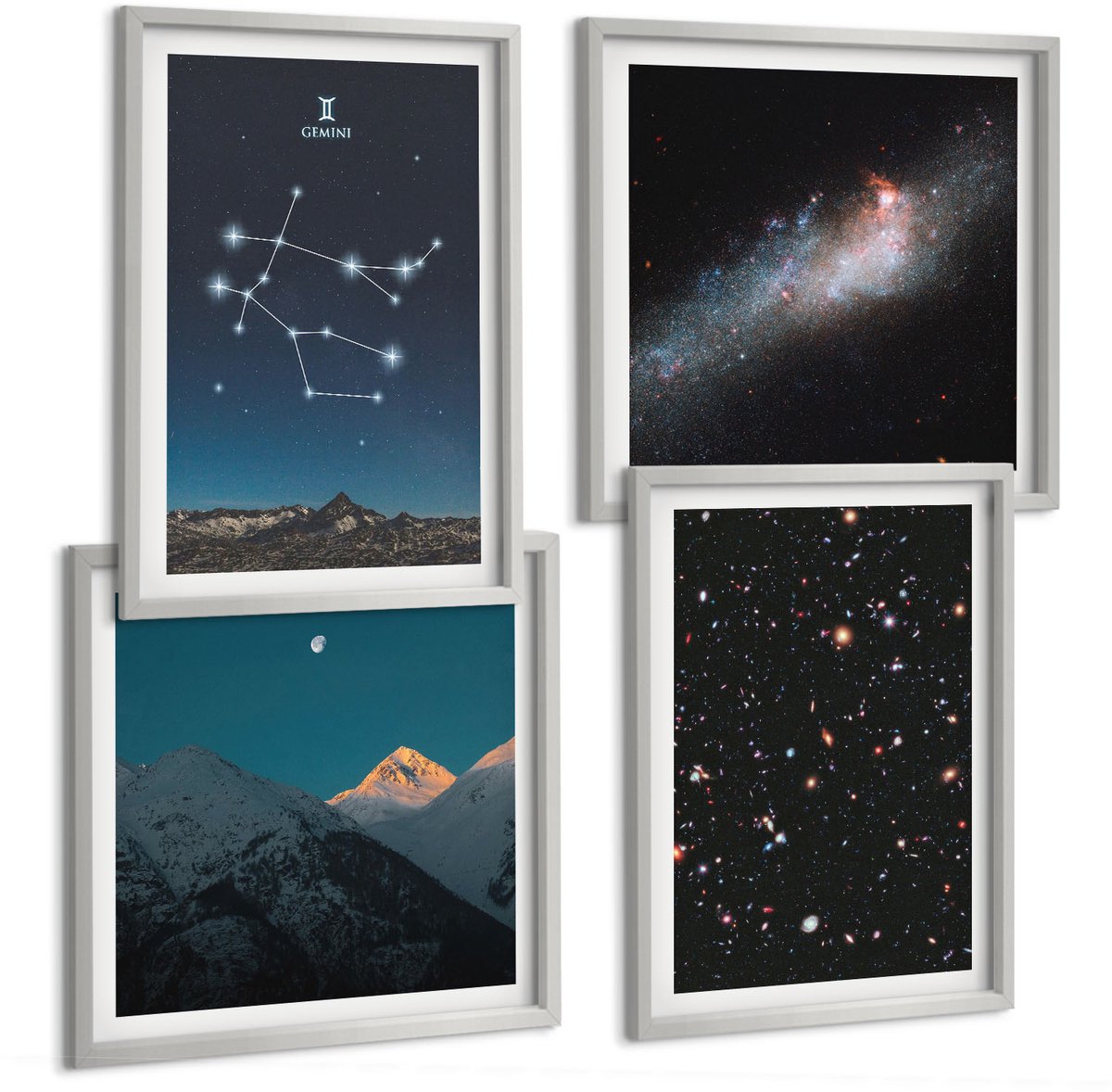Coloray 4-Delige Schilderij Set - Sterrenbeeld Tweelingen (Gemini) Melkwegstelsel Ruimte Sterren - 40 x 40 cm En 40 x 60 cm - Muurdecoratie - Wanddecoratie - Slaapkamer - Moderne Wanddecoratie
