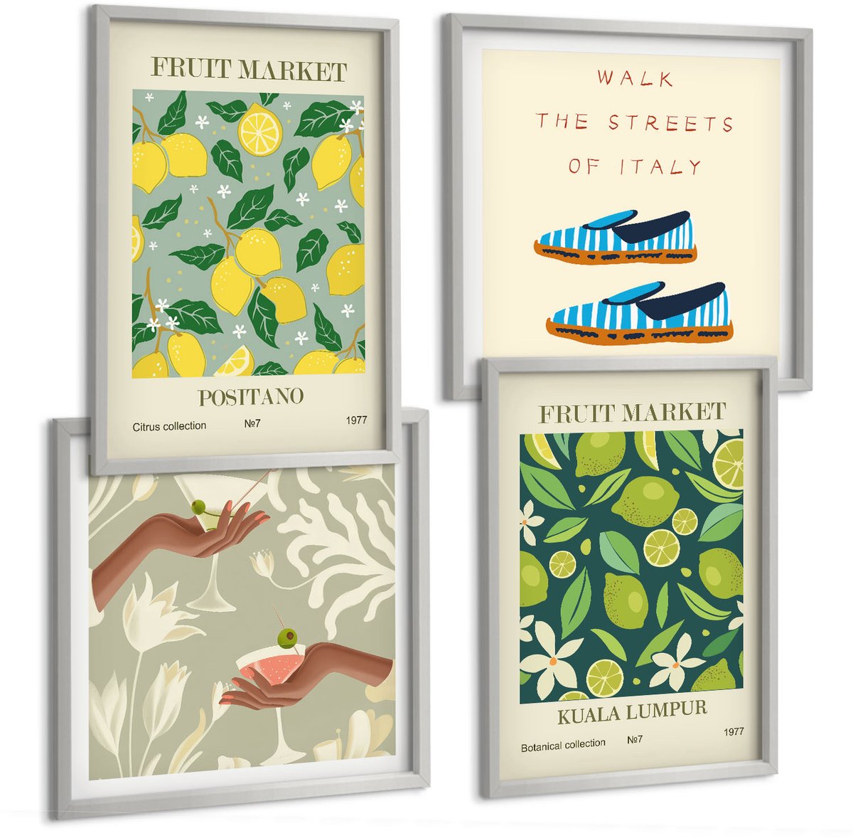 Coloray 4-Delige Schilderij Set - Fruitpatronen Italiaanse Cultuurposters - 40 x 40 cm En 40 x 60 cm - Decoratieve Muurdecoratie - Slaapkamer - Decoratieve Schilderijen