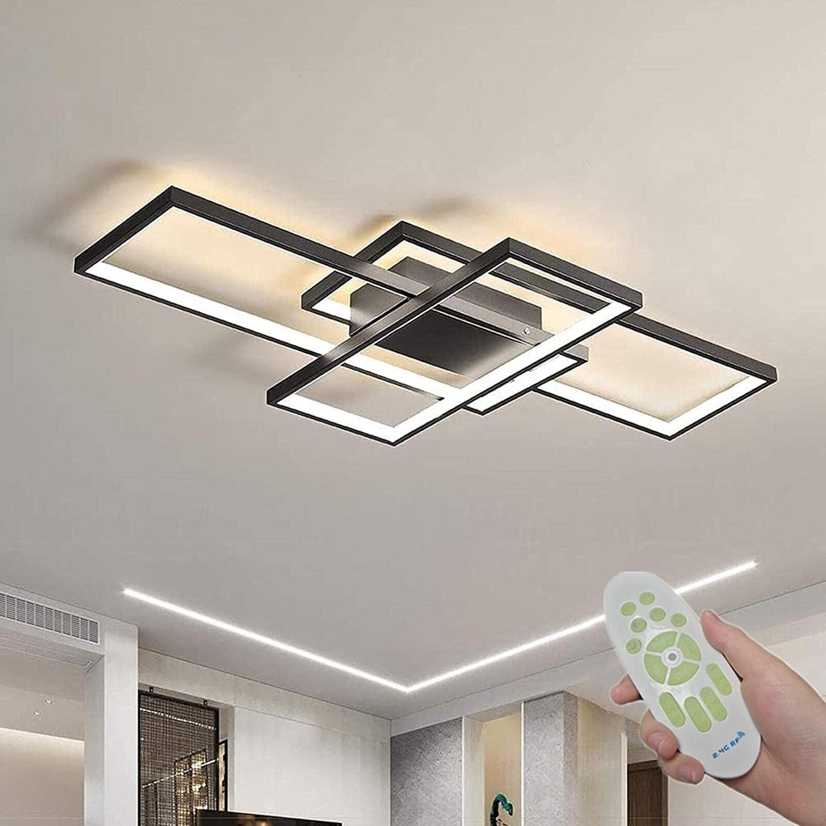 Plafondlamp, Dimbare Plafondlamp met Afstandsbediening Woonkamerlamp Rechthoeken Plafondverlichting 3000K-6000K Slaapkamer Lamp (Black, 80CM)