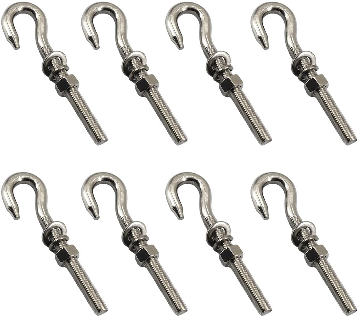 8Pcs M8 Rvs Oogbout Met Moer En Wasmachines Lange Schacht Schroefdraad Ronde Haak Oogje Bout Schroef