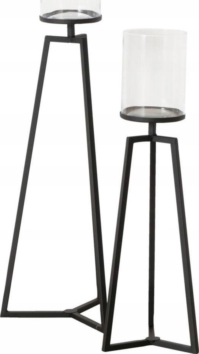 Boltze glazen kandelaars Cosa op metalen frame - zwart, 75-95 cm hoog