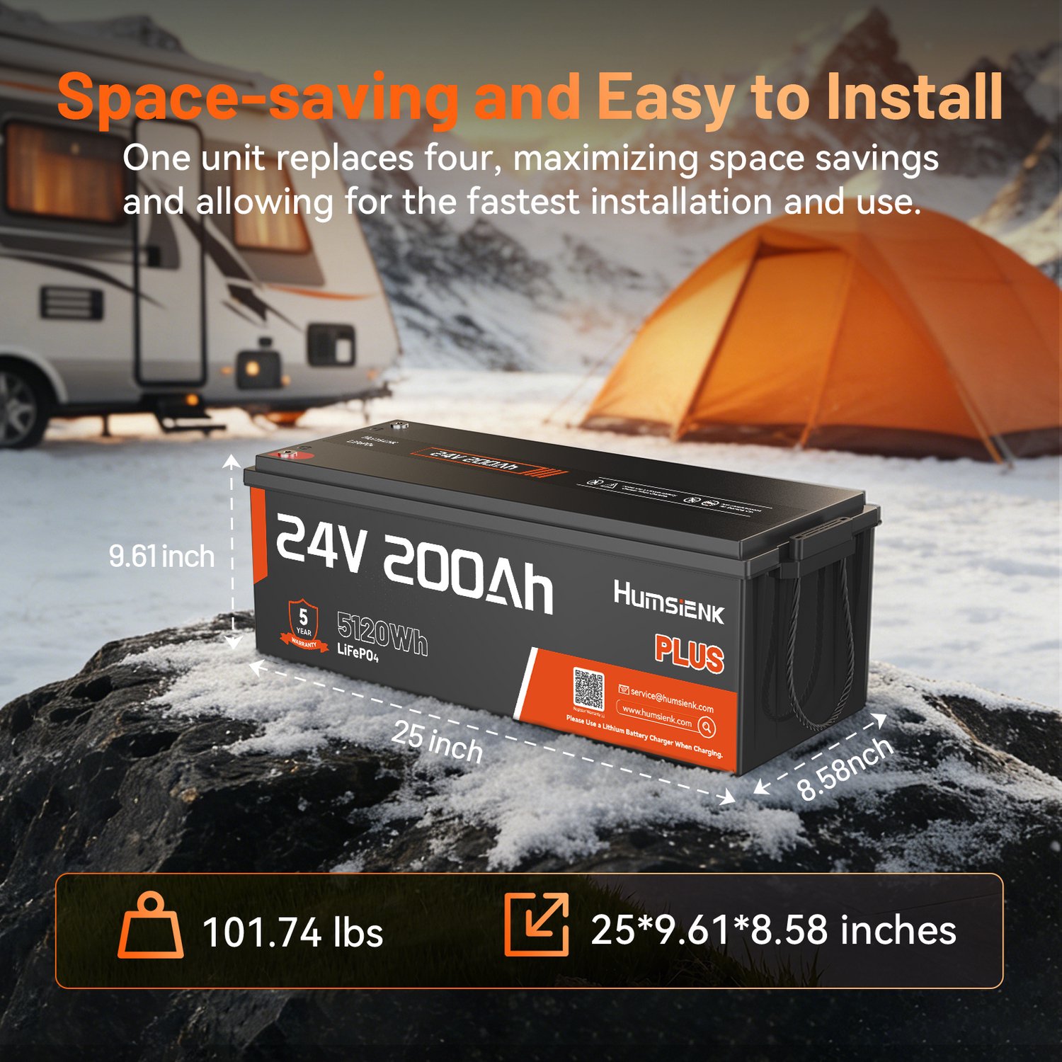 Lithium Batterij 24V 200Ah LiFePO4 - 5120Wh Capaciteit - Kunststof Behuizing - Voor Camper Caravan Maritiem - Oplaadbare Accu