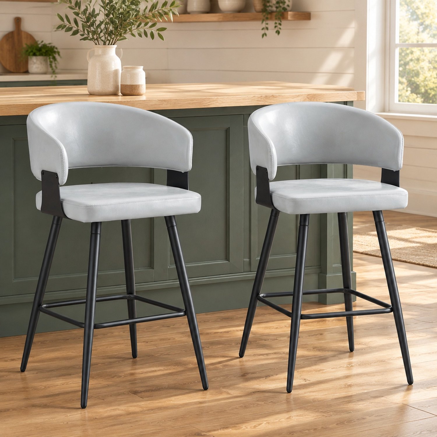 CHICFURN Eetkamerstoel - Met armleuningen - Set van 2 - Kunstleer - Grijs