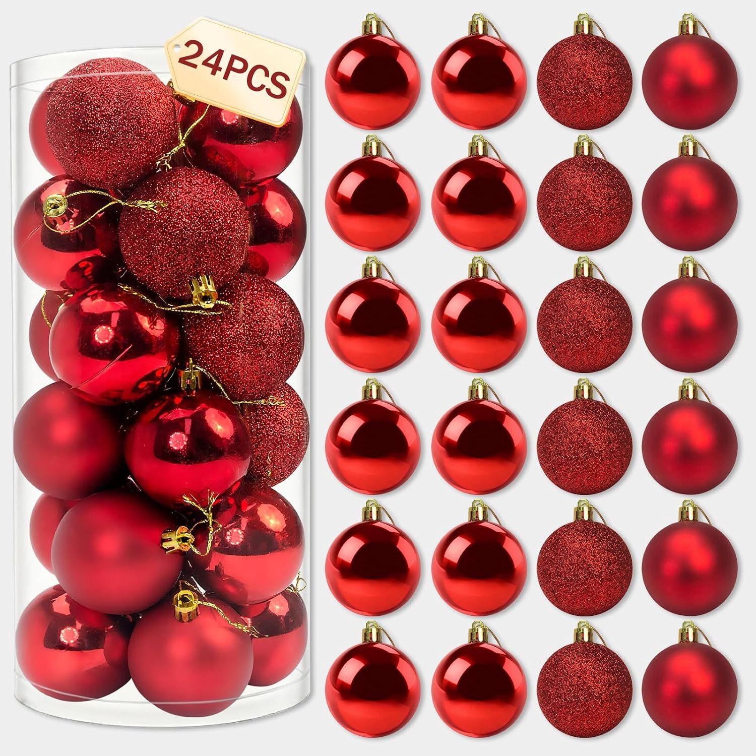 Set van 24 rode kerstornamenten – Onbreekbare kerstballen (6 cm) – Duurzame decoratie voor feestdagen en kerstkransen