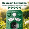 MartGuard verjager met 5 instelbare standen voor ultrasoon geluid en LED-flitsen.