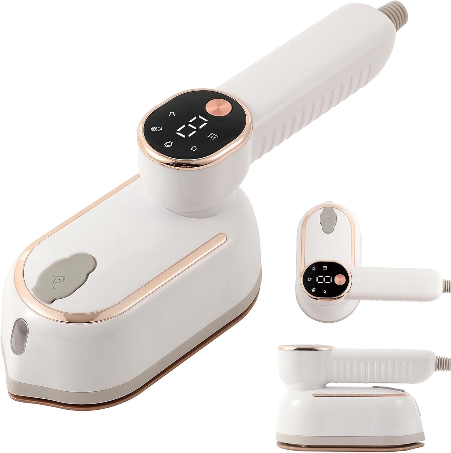 YAGXIG Draagbaar stoomstrijkijzer - 1000W - Kledingrimpelverwijderaar - 3+1 stoomaanpassing - Multifunctioneel hangijzer - Met digitaal LED-display - 130 ml - Met waarschuwing voor watertekort - Veilig in gebruik (Beige)