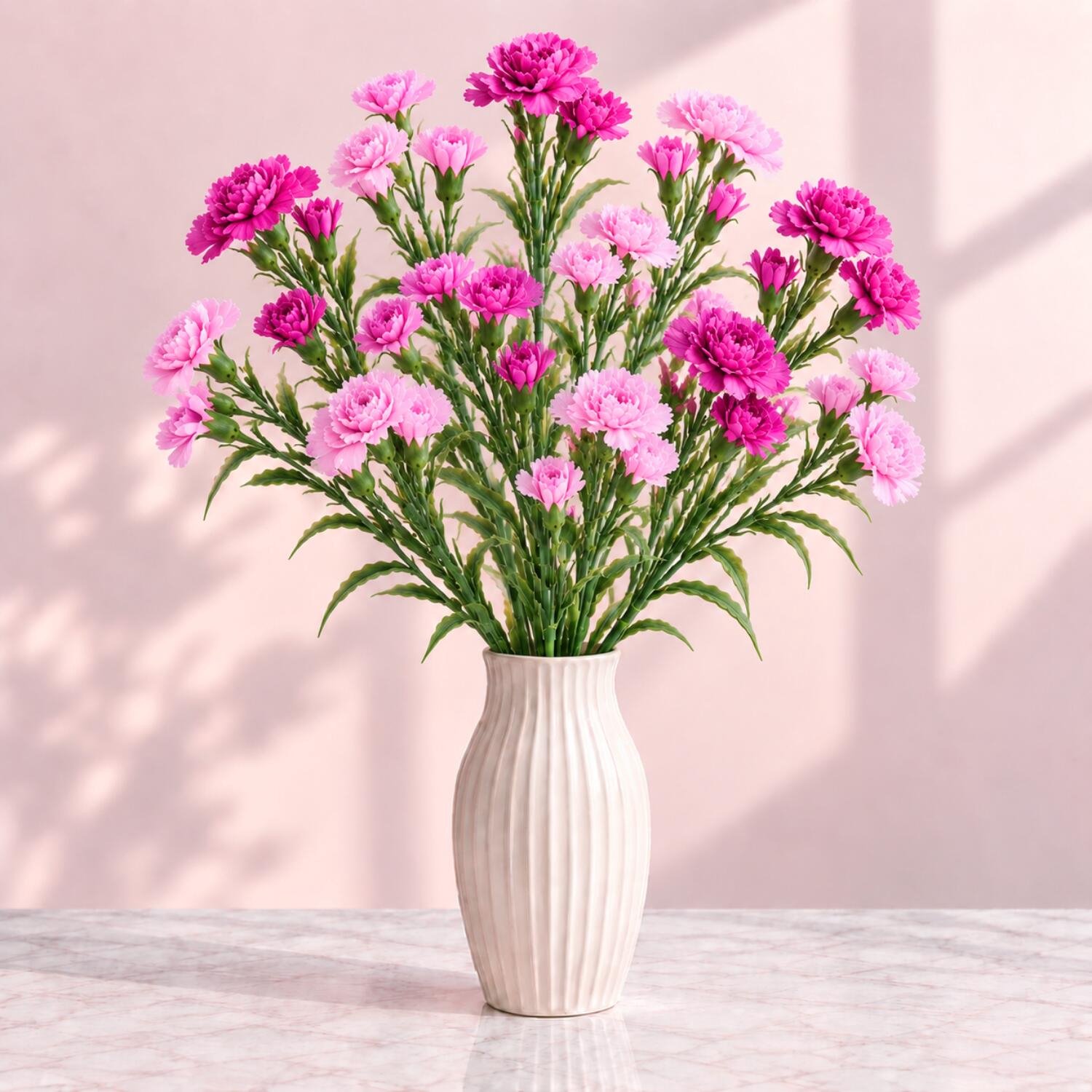 Mica Decorations Boeket Kunstbloemen - Anjers - H71 cm - in 2 kleuren roze mix - 10x stelen - met kleine bloemetjes en bladeren