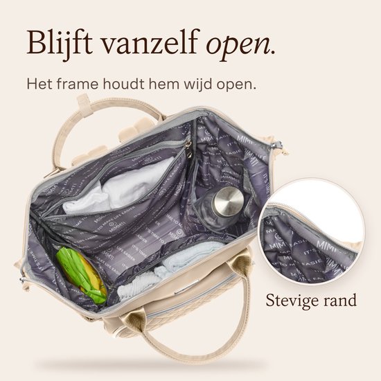 MIMMTI Luiertas Rugzak 2.0 Premium - Blijft vanzelf open - 24,5 L - Incl. verschoonmatje, warmhouder en clips - Beige — afbeelding 5