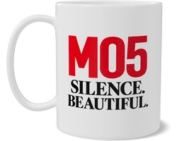Mok met M-Code Quote M05 Silence Beautiful CNC Spil Stop Humor Koffiebeker Rood Zwart Dubbelzijdige Print voor Machinisten