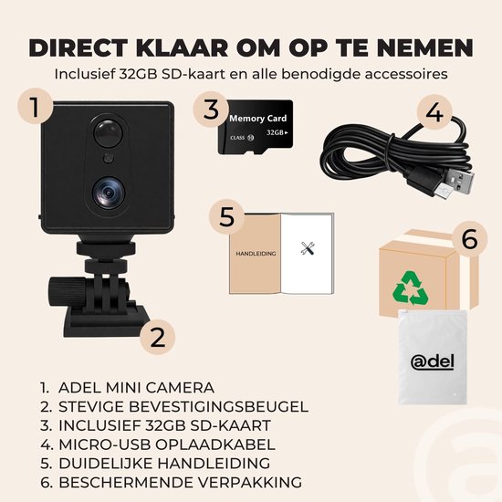 ADEL Mini Spy Camera met SIM-kaart (4G) & App - Beveiligingscamera met Nachtzicht / Verborgen Spycam - Incl. 32GB Geheugenkaart & Handleiding — afbeelding 5