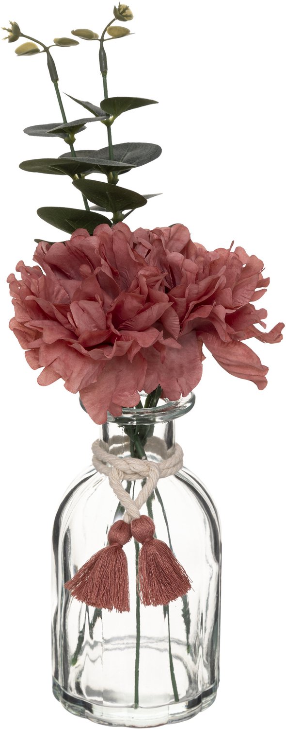 Atmosphera Kunstbloem - Bloemcompositie in glas CARMEN, 30 cm Donkerroze