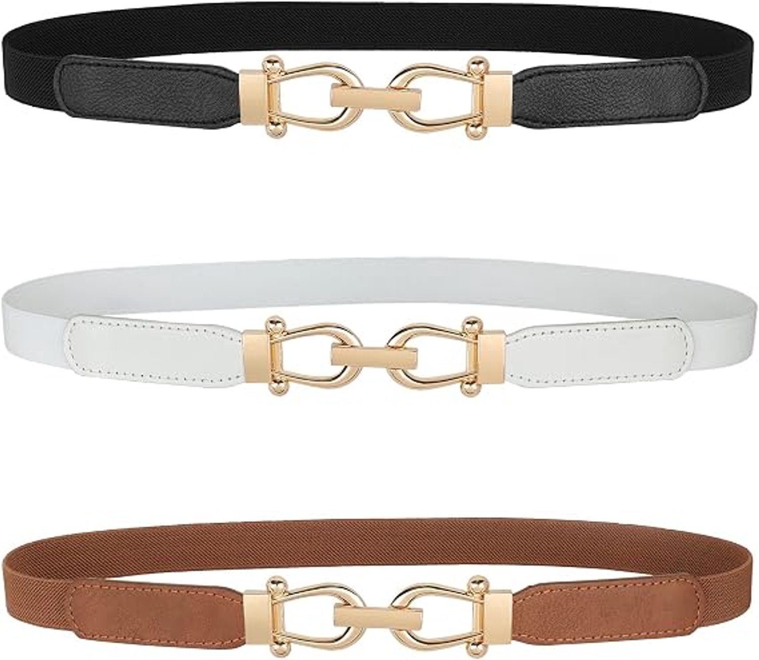 Damesriem - 3-delige Set Elastische Riemen - Lichtgewicht Vintage Stretch Riemen met Gouden Gesp - Geschikt voor Jurk en Dagelijks Gebruik - 3 Stuks