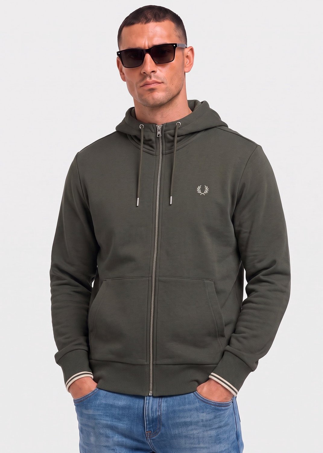 Fred Perry Hooded zip through sweatshirt - field green oatmeal