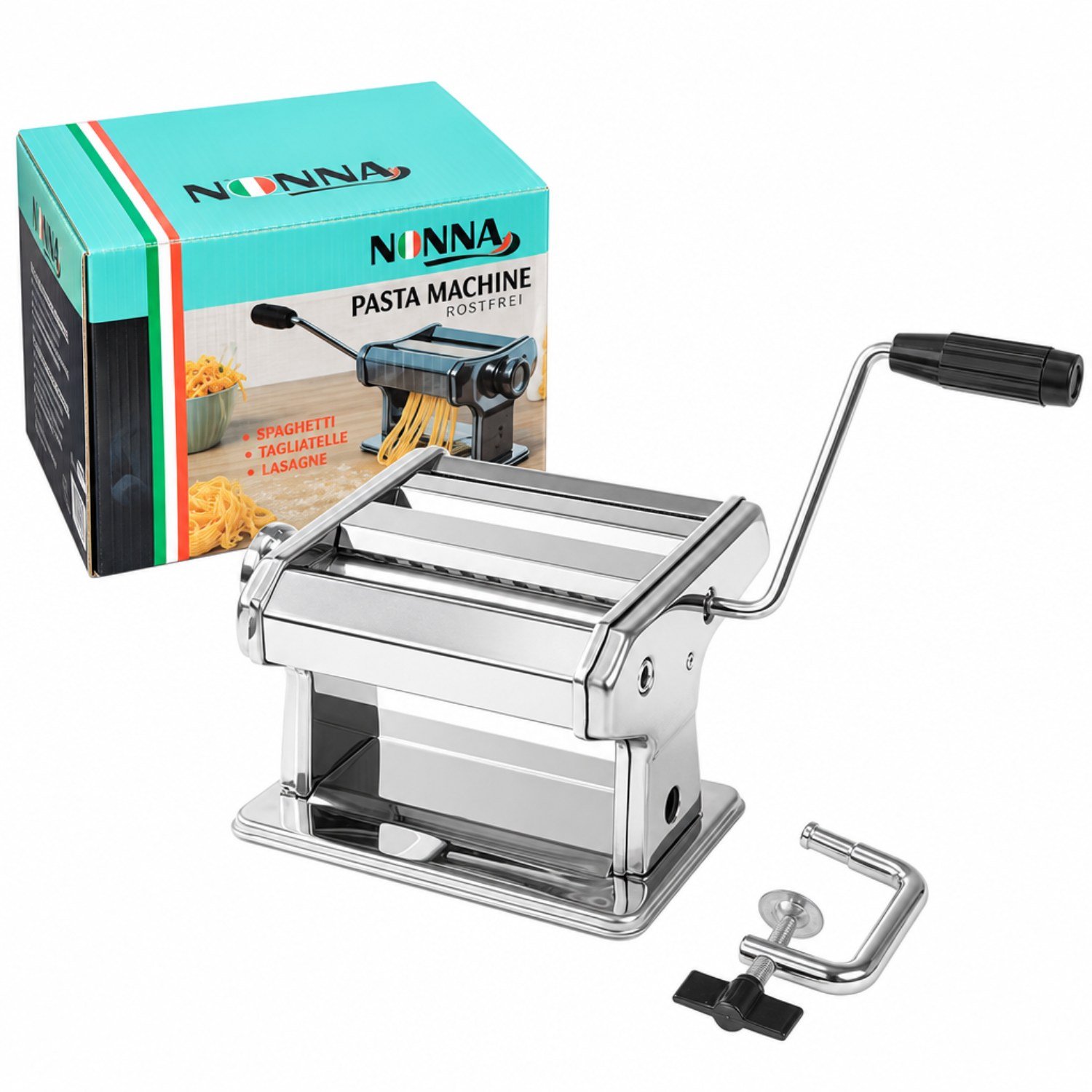 Bol.com Nonna Pastamachine 2-in-1 Van Rvs - Handmatige Pastamaker met Roller en Snijmachine - 9 Standen - 15 cm Rollerbreedte - ... aanbieding