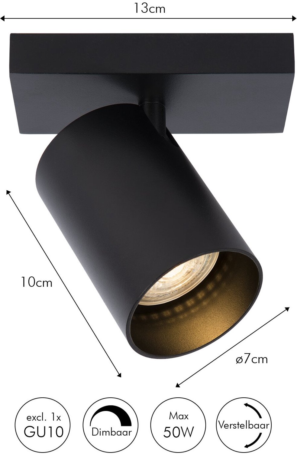 Atmooz - Nuo 1 - Zwart - 50W - GU10 - Metaal - Opbouwspot - Plafondspot - Woonkamer / Eetkamer / Slaapkamer