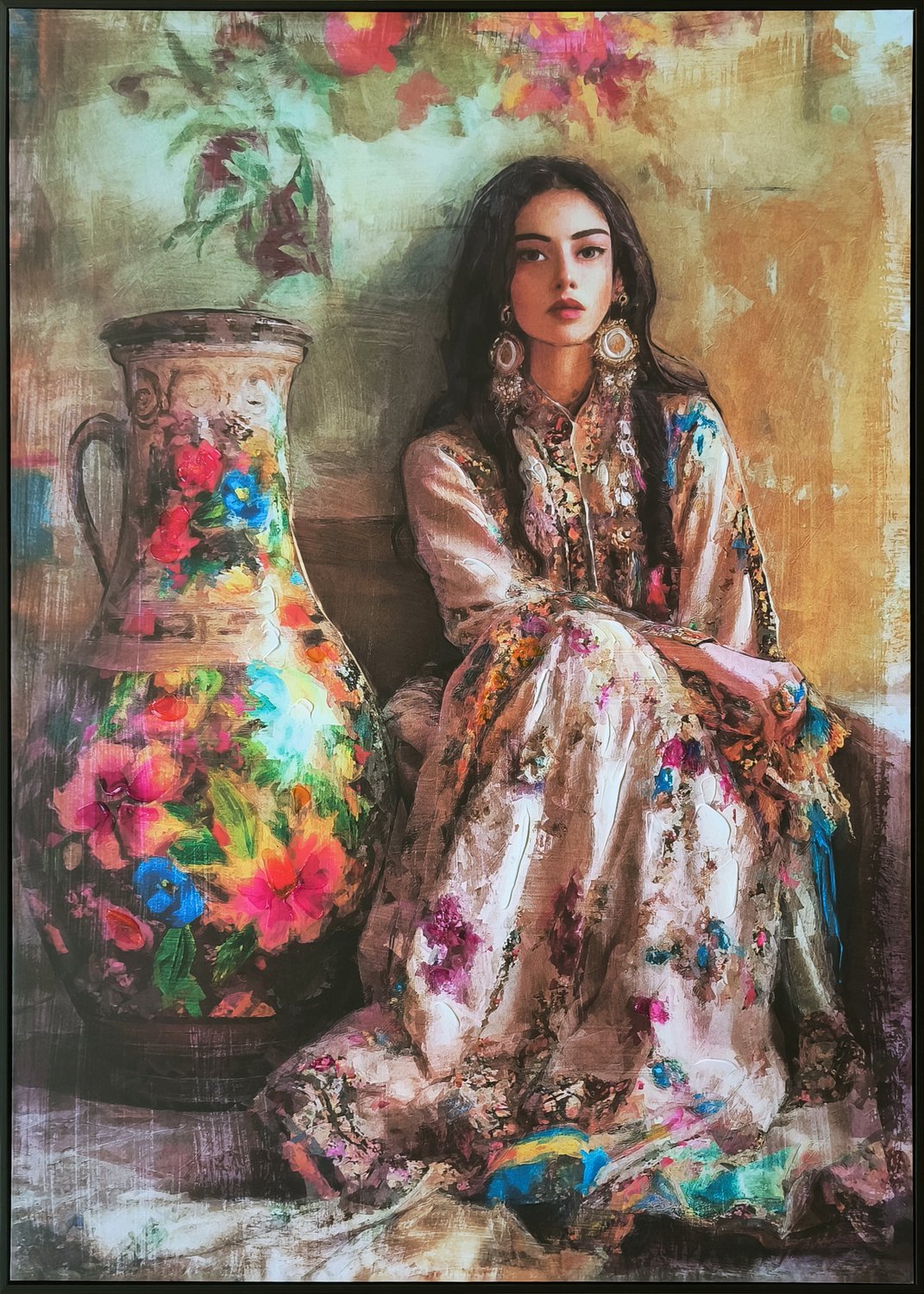 Schilderij vrouw hippie 60x80cm