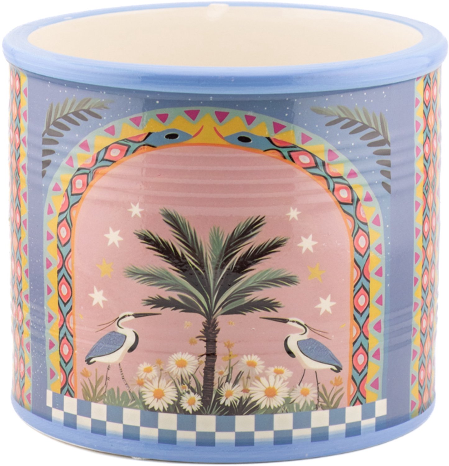 Aardewerk bloempot Palm bird