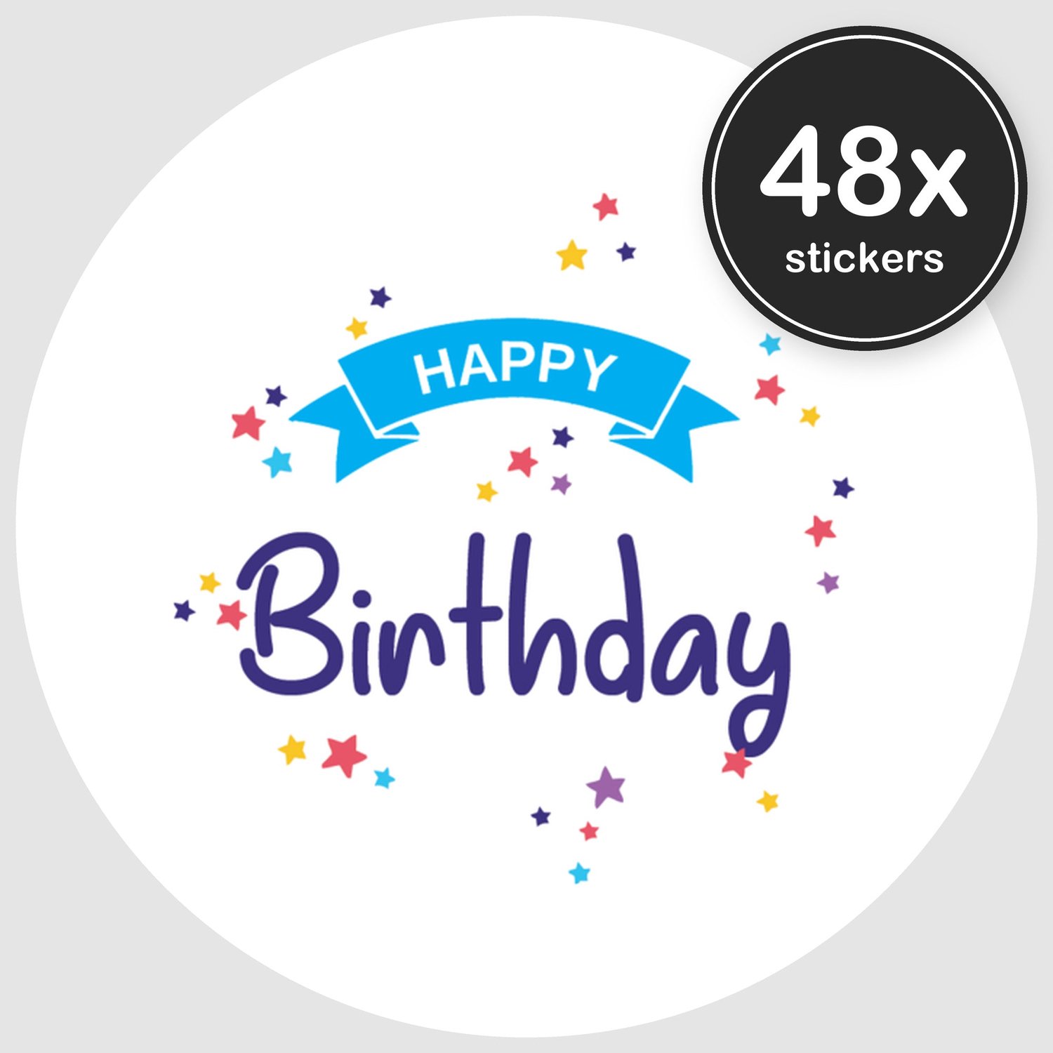 Sluitstickers Verjaardag - 48 stuks - Rond 30 mm - Verjaardag Stickers - Sluitzegel Uitnodiging - Design 007