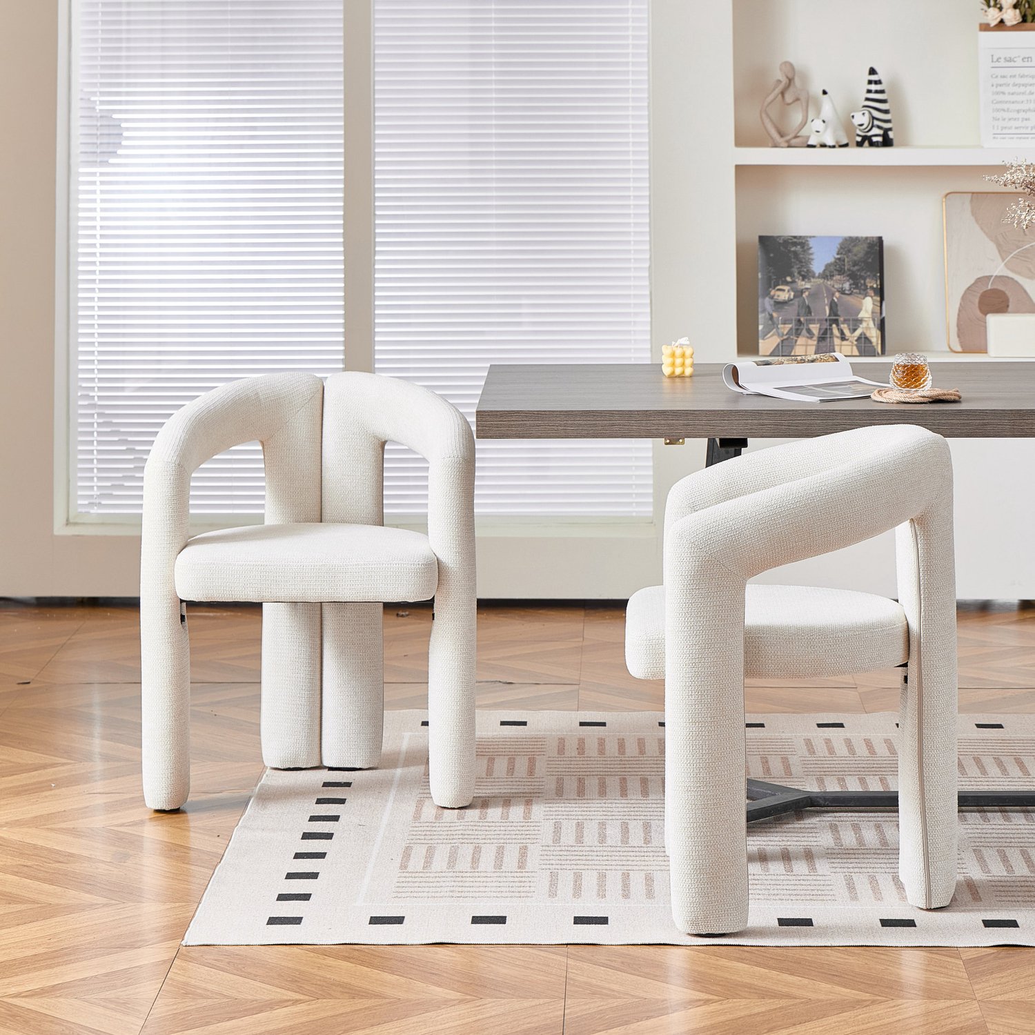 MODFU Eetkamerstoel - Armleuningen - Modern - Chenille - Beige - Set Van 2