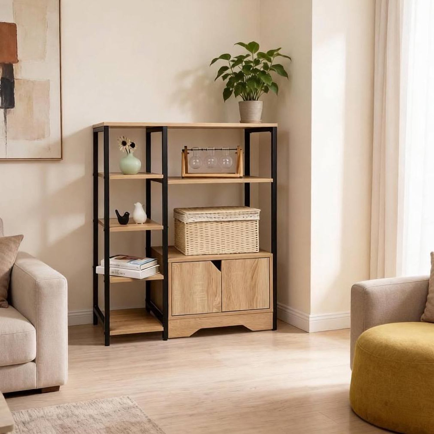CHICFURN Boekenkast - Open opbergruimte - Vaste planken - Licht eiken