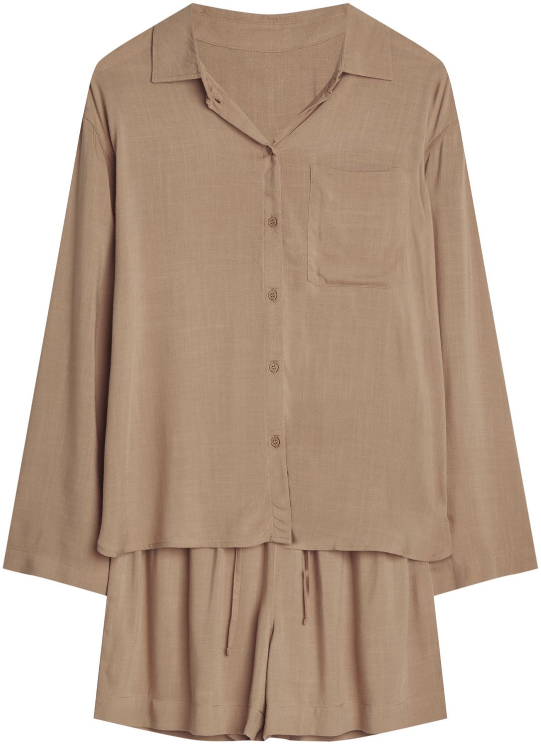 ESOTIQ Corenso - Damespyjamaset - Lange mouw - Donkerbeige - 100% viscose