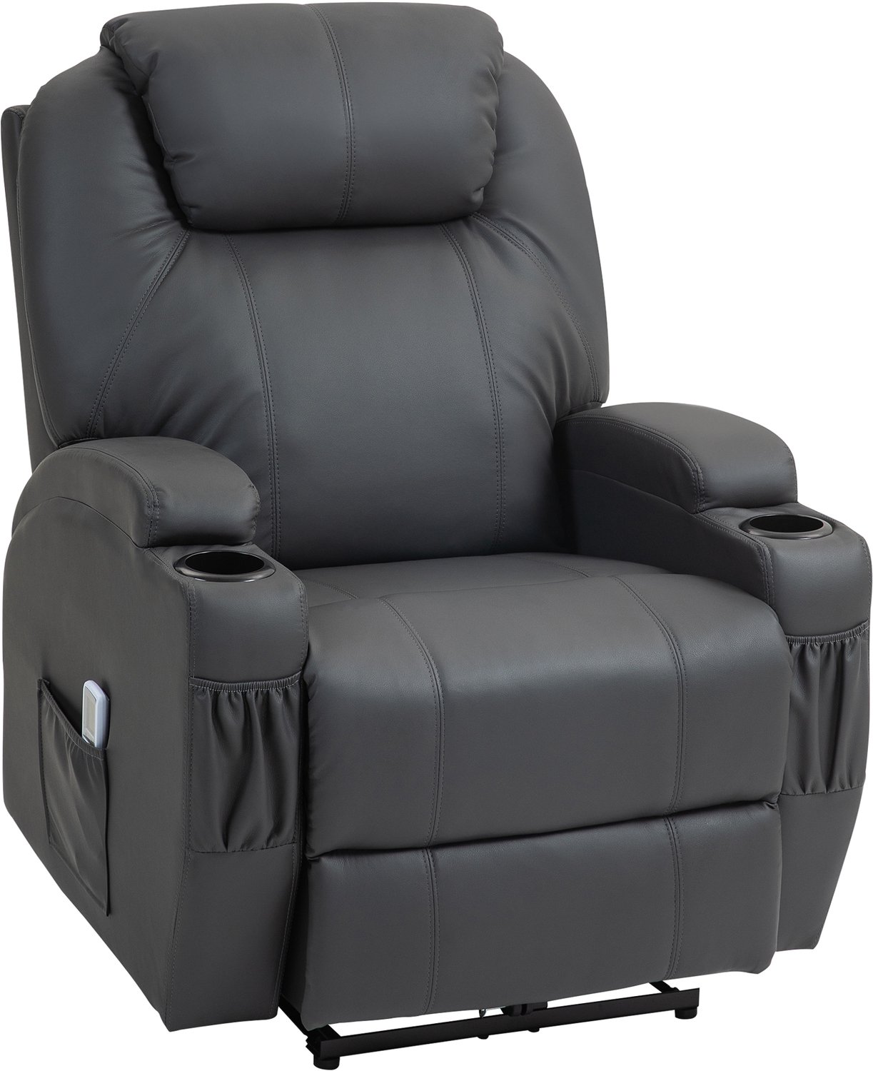 Homona Massagefauteuil - Met 8 vibratiepunten en voetensteun - Verstelbaar tot 165° - Met bekerhouders en afstandsbediening - 82 x 97 x 110 cm - Donkergrijs