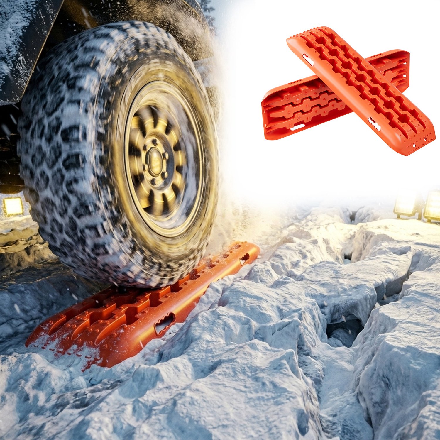 Aufun 2 stuks zandplaten aanrijhulp tractiemat kunststof, camper recovery board offroad tractiehulp, oranje, modder, zand, sneeuw, bandenladder met opbergtas voor personenauto, vrachtwagen, terreinwagen
