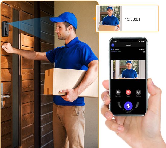 Slimme Draadloze WiFi Deurbelcamera – 125° Groothoek En Witlicht Nachtzicht En Tweewegs Audio – IP65 Waterdicht En 1000 mAh Batterij – Voor Huisbeveiliging – Zwart — afbeelding 4