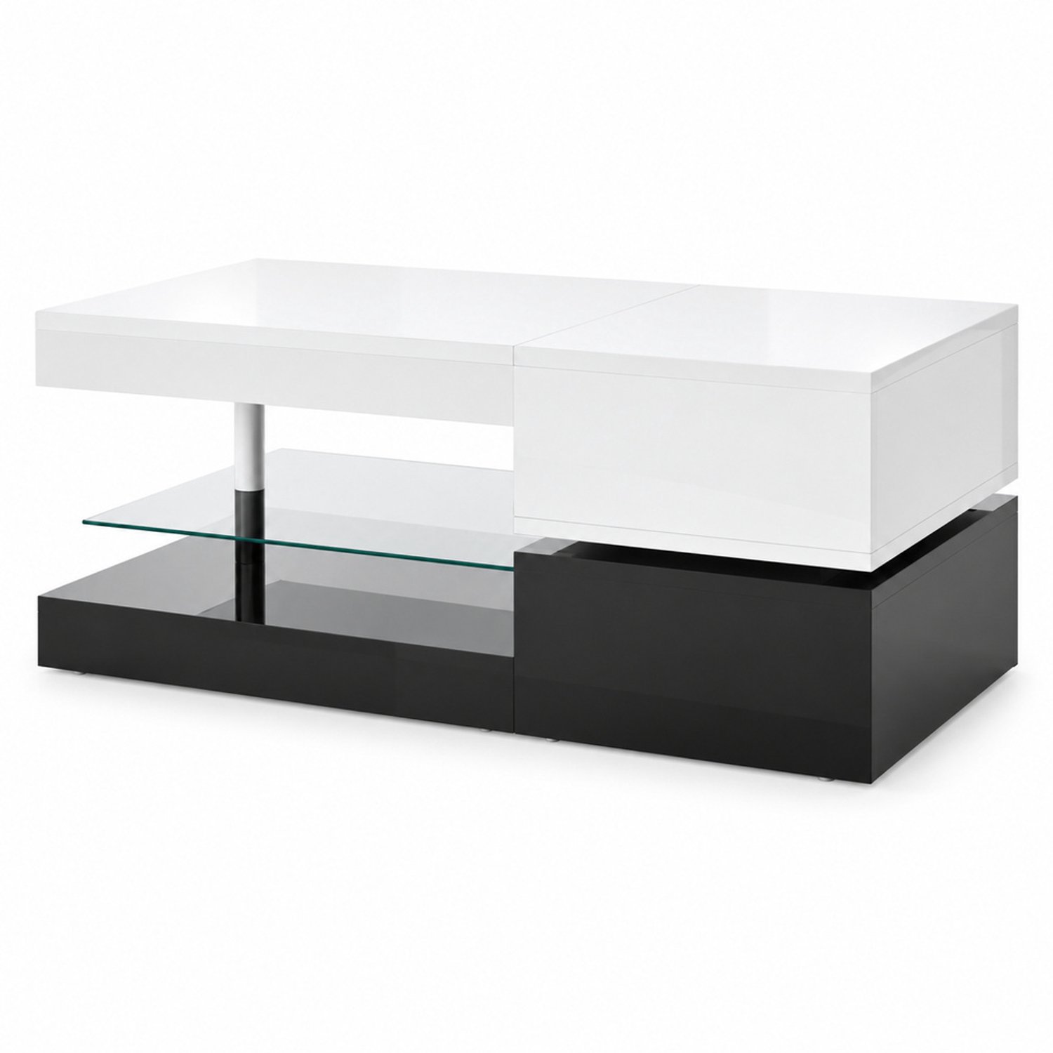 LONG DRAGON – Salontafel – 16-kleurenled met appbediening en glazen legplank – Zwart+Wit – 90 × 45 × 35,5 cm