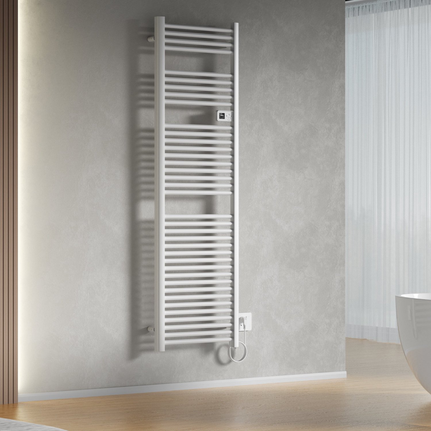 BELRAD elektrische handdoekradiator – Smart WiFi – digitale thermostaat – 1000W – 1800x540 mm – glanzend wit