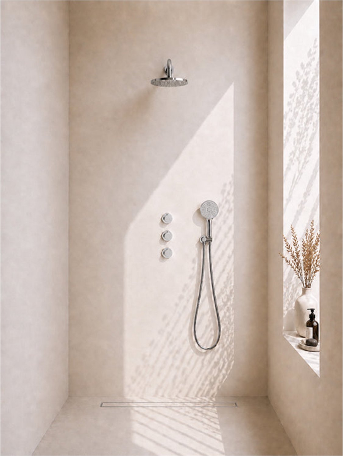 Caral inbouwthermostaat 2 stopkranen compleet met hoofddouche 25 cm en 3 standen handdouche chroom